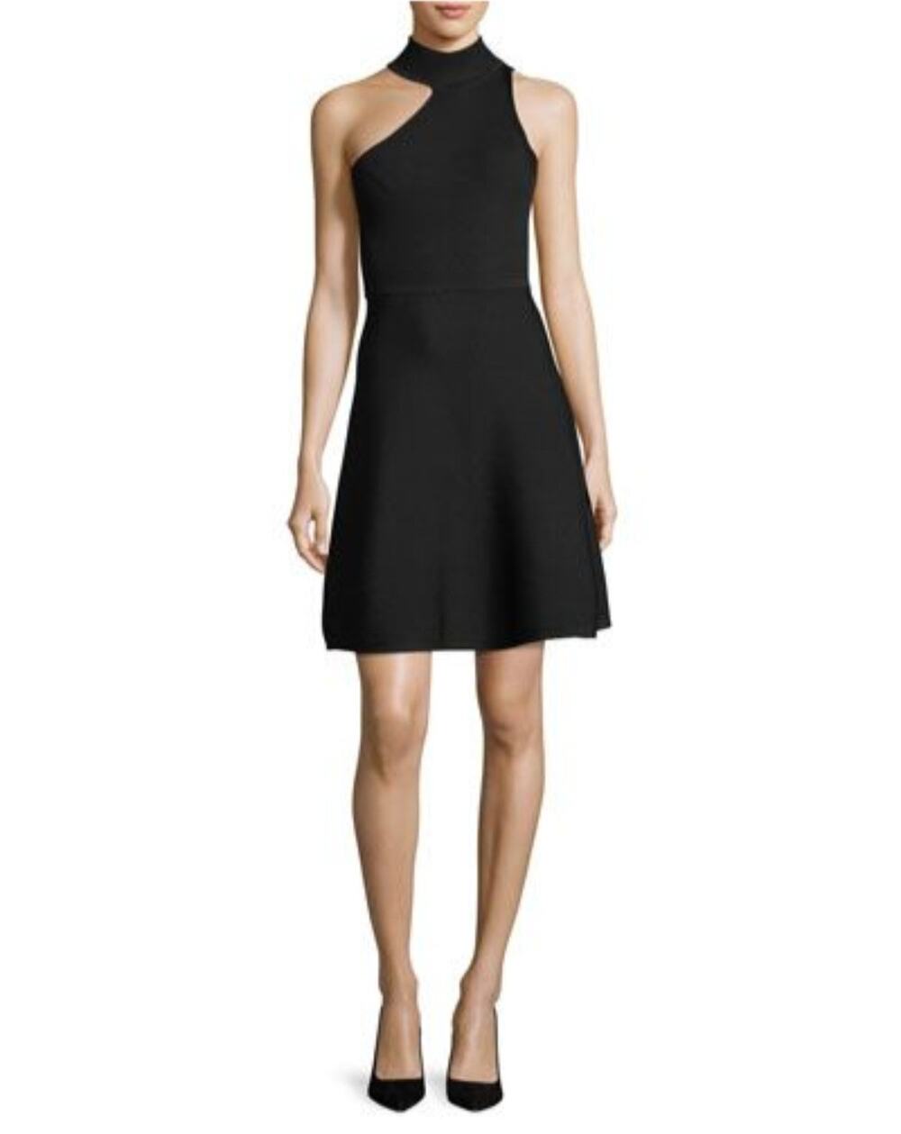 Cushnie et Ochs Vika black ribbed knit asymmetrical flare dress size XS Minimal